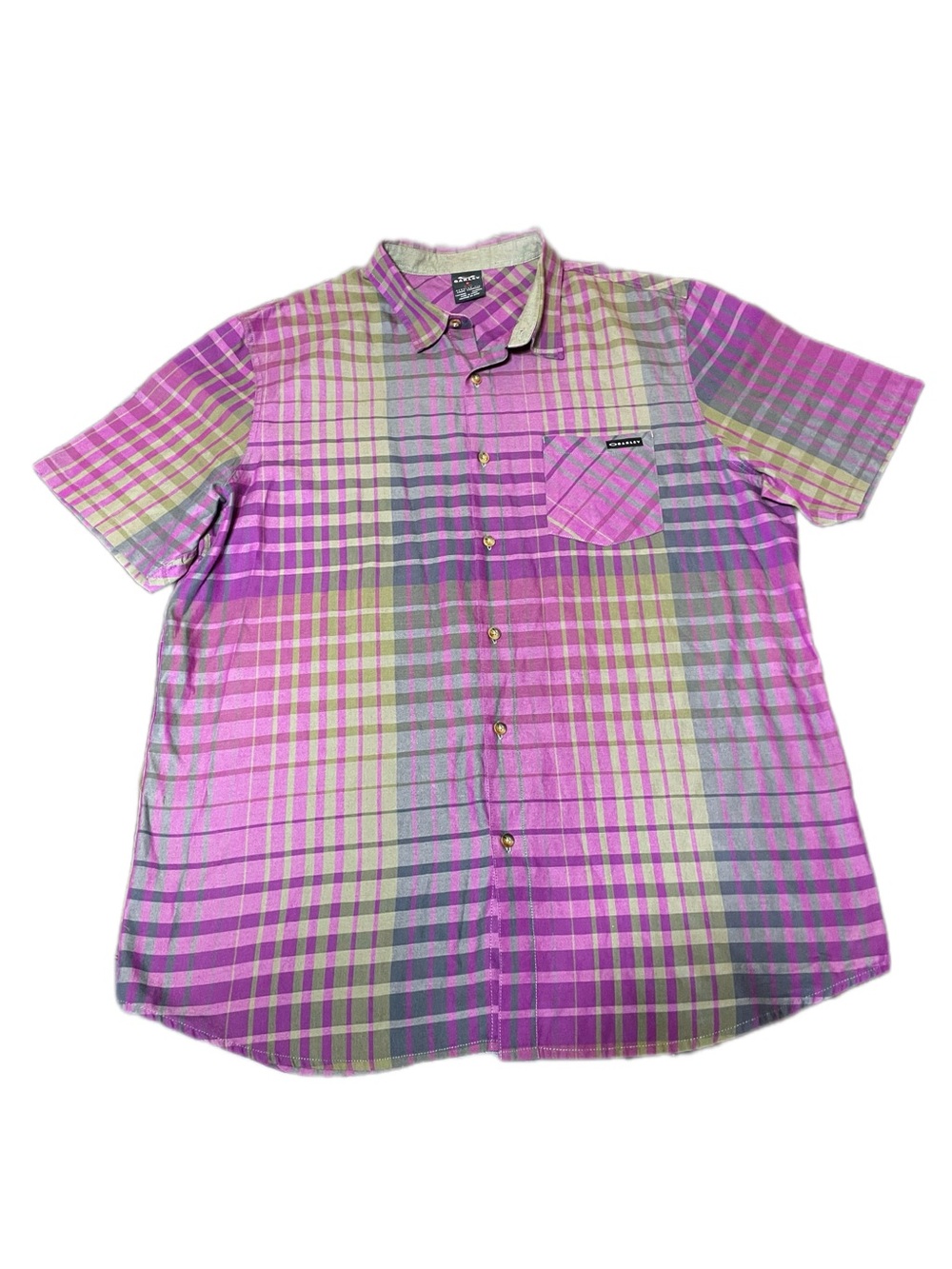 Oakley Men's Plaid Purple Button-Up Short Sleeve Preppy Shirt